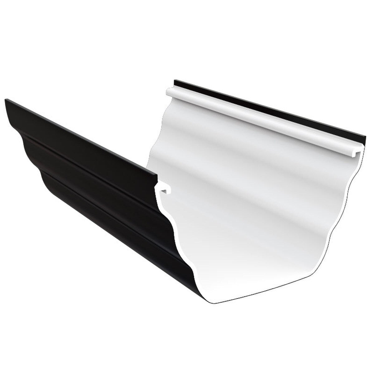 black gutter length reflective material on a white background