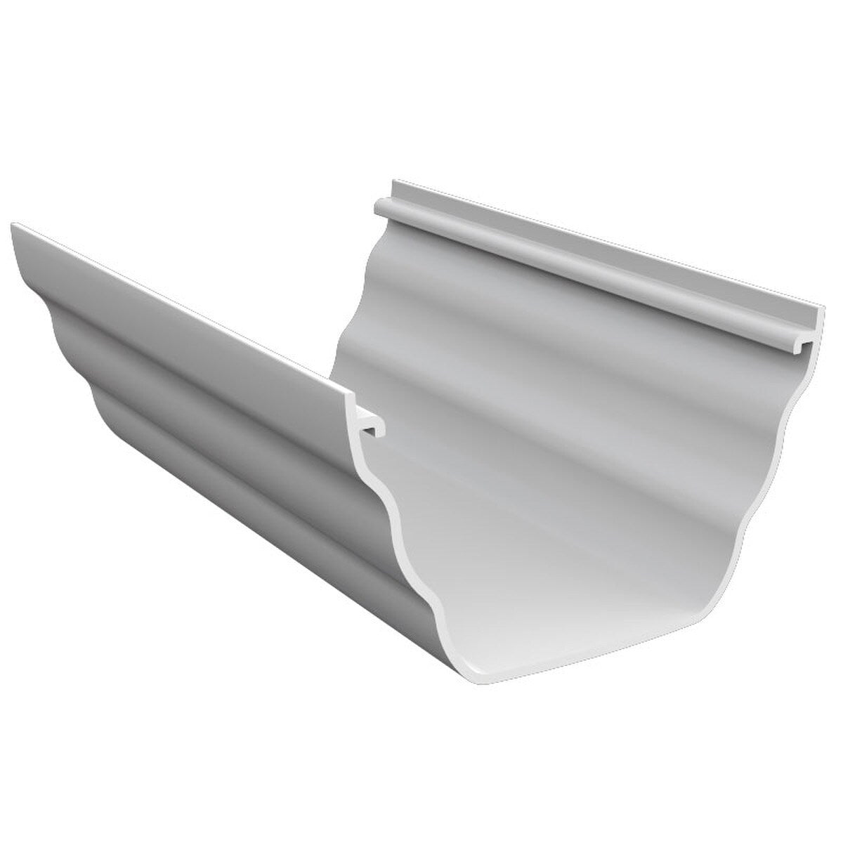 White gutter length plastic guttering system on a white background